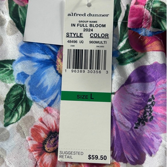 Alfred Dunner Womens Large Floral Butterfly Blue Border Tunic Top Blouse NEW - Picture 8 of 9